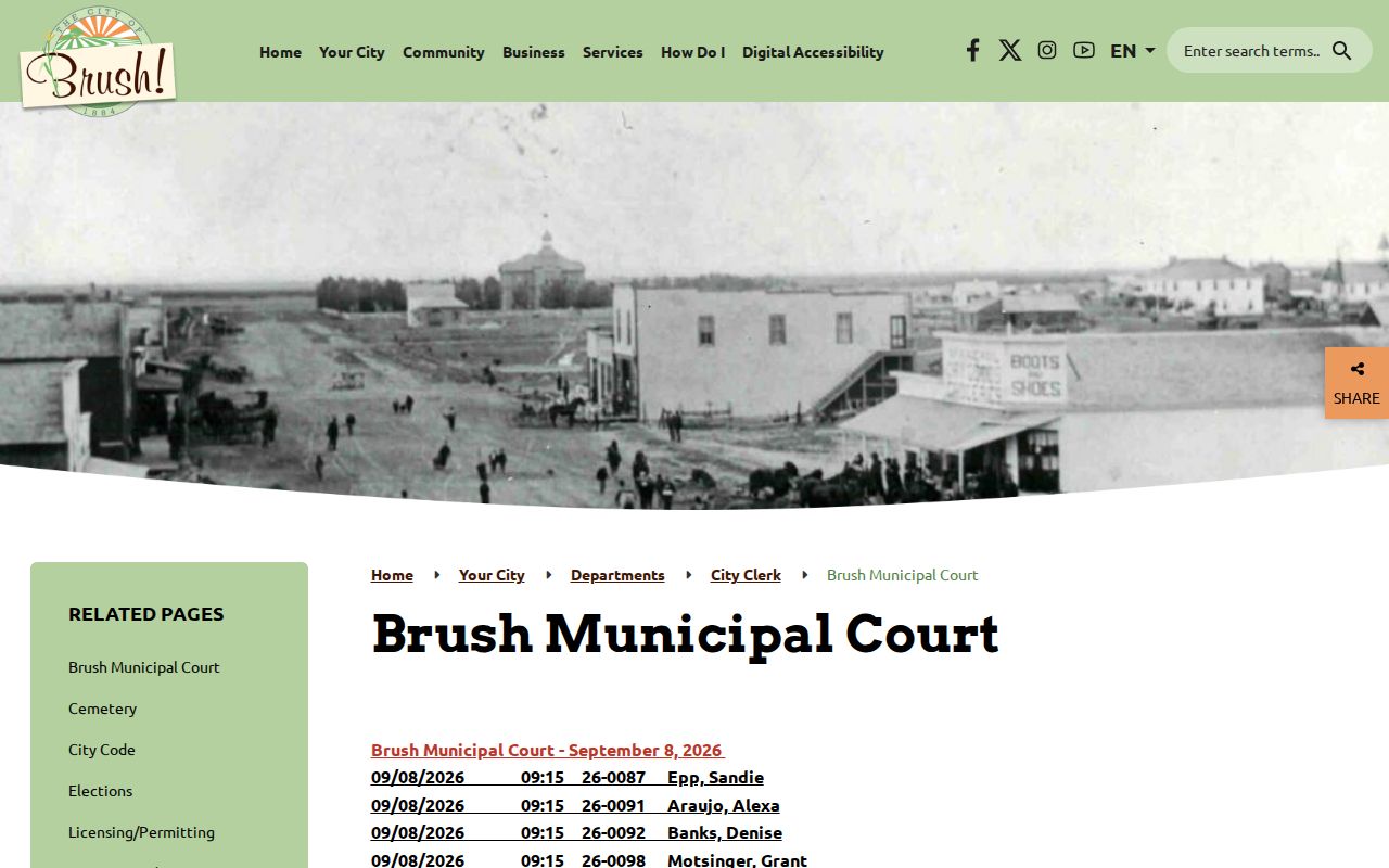 Brush court schedule for Morgan County municipal warrant checks